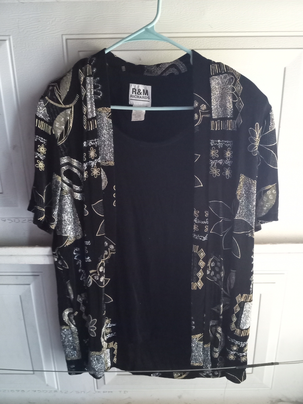 R&M Richards Black Top with Gold & Silver Metallic Print